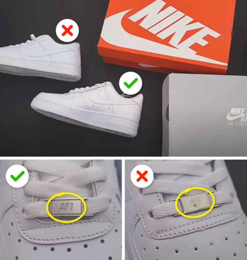 Как определить оригинал найк. Найк бирка отличия Air Force. Nike Air Force 1 Original vs fake.